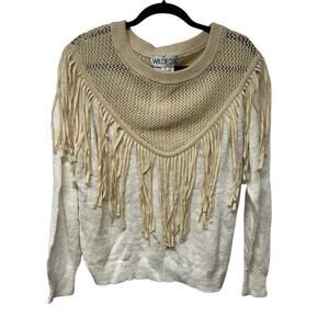 Wildfox Western Coastal Cowgirl Fringe Sweater Cream Beige Lightweight Medium